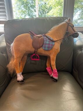 Kids Plush Riding Horse for an 18” doll  with Pink Accents